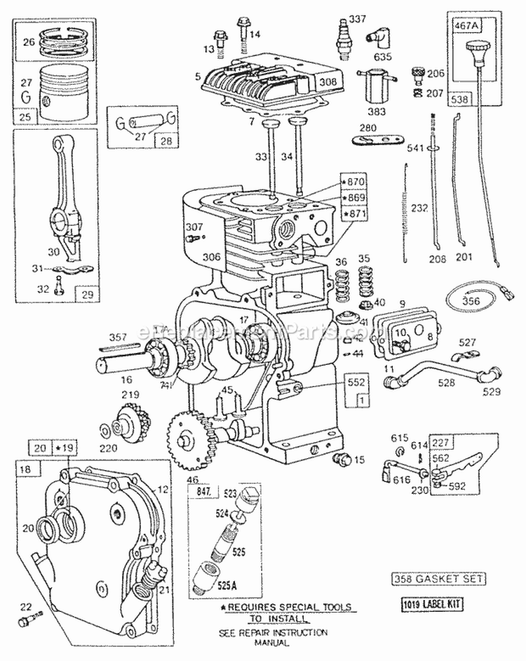 CylinderCylinder HdPiston Diagram and Parts List for 132232-0256-02  Briggs and Stratton Engine